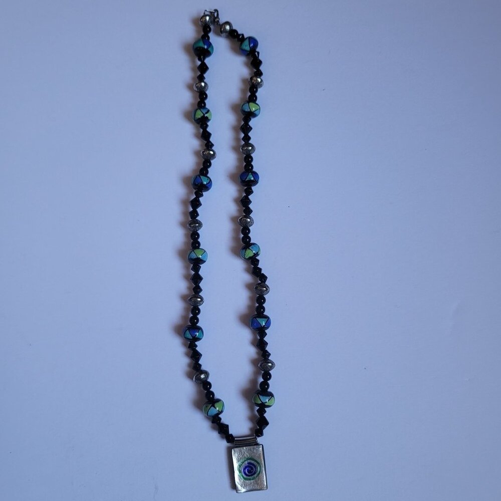 Handmade Beaded Dichroic Glass Pendant Necklace